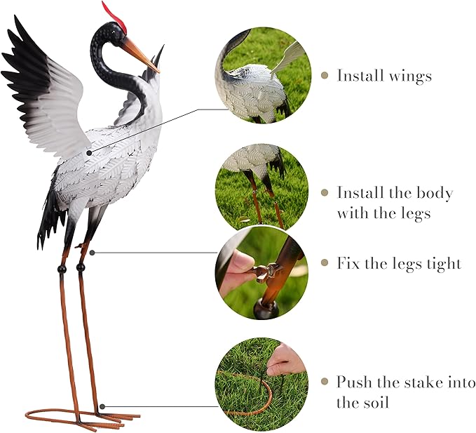 Yard Decorations Outdoor Garden Statues, White Metal Crane Yard Art, 33-39inch Lawn Ornaments for Backyard, Outside Porch, Patio, Wedding Decor,Set of 2,Spring Decor,Gifts for Mom