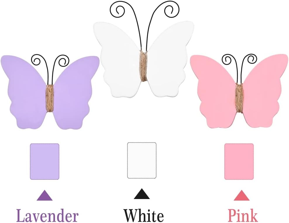 Butterfly Decorations for Home, Set of 3 Rustic White Pink Purple Butterfly Decorative Accessories, Decorative Trays, Farmhouse Spring Ornaments for Tiered Tray, Shelf, Fireplace, Table Decor