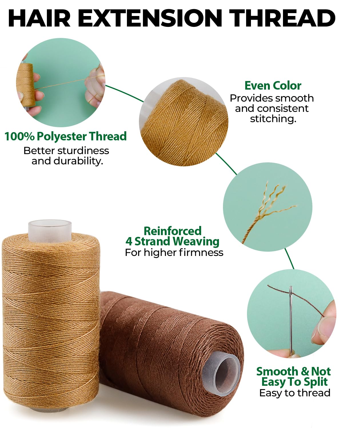 5 Rolls Hair Extension Thread Sewing Threads Hair Weave Threads with 30 Pieces T/C/J/I Needles Using for Hand Sewing,Hair Extensions,Wig Making Hair Extensions Modelling Crafts CJ
