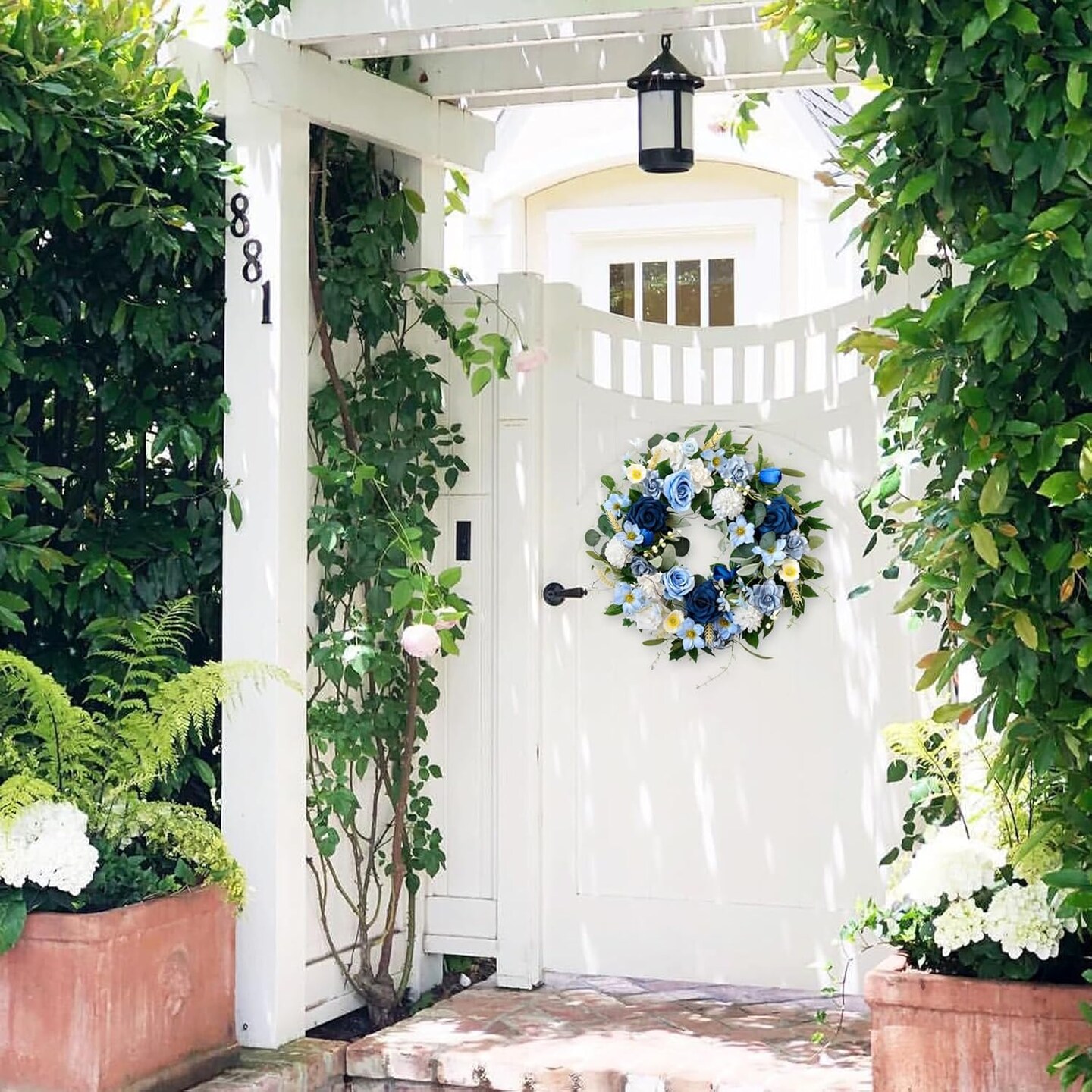 22 Inch Spring/Summer Floral Wreaths for Front Door,Artificial Decoration Wreath with Rose Dahlia Hydrangea
