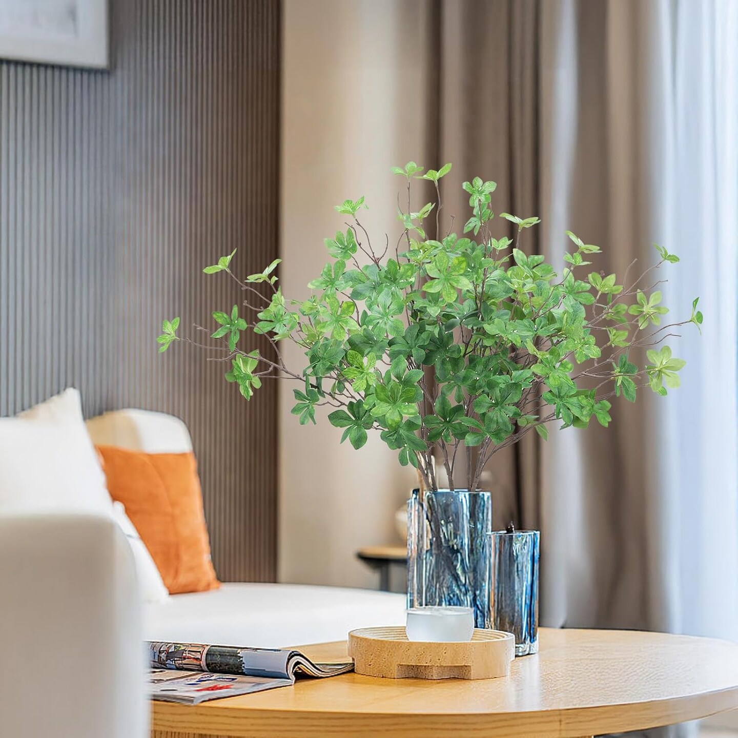 6PCS Artificial Greenery Stems 28&#x22; Faux Twigs Branches for Vase with Fake Plants Silk Leaves Indoor Spring Summer Foliage for Home Table Centerpieces Kitchen Room Decorations