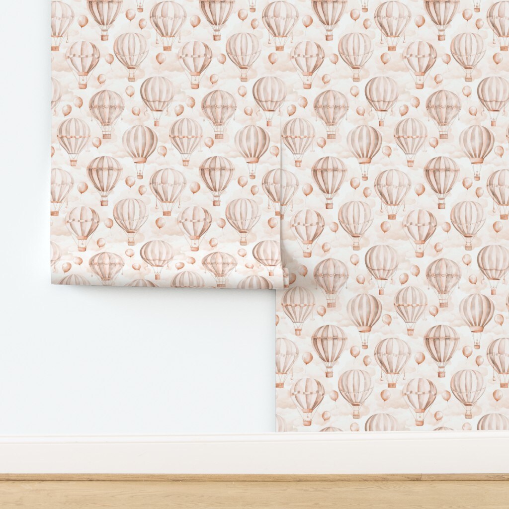 Neutral Balloon Soft Pastel Hot Air Whimsical Fun Cute Happy Cheerful Beige Blush Pink Custom Pre-pasted Wallpaper by Spoonflower Pre-Pasted Wallpaper 2FT Wide