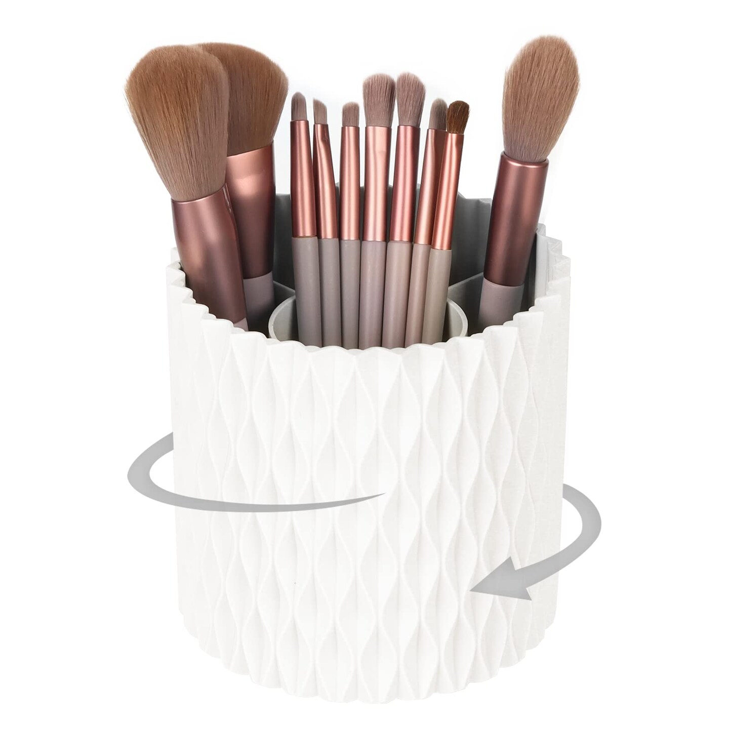 Makeup Brush Holder Organizer -360&#xB0; Rotating Multi-Functional Pen Holder for Desk,Multi-Purpose Desktop Stationary Organizer,Storage Cup for Lipsticks, Comb, Beauty Tool in Vanity (White)