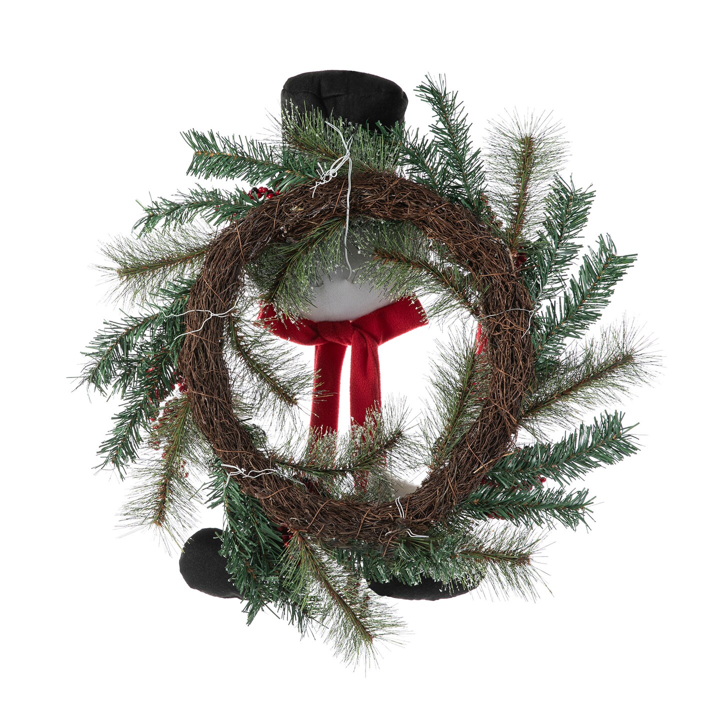 24&#x22;D Christmas Flocked Pine Needle &#x26; Berry Wreath with matched 20&#x201C;H Christmas Fabric Snowman Ornament Sets