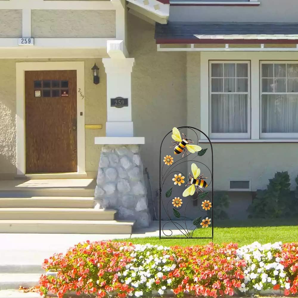 Garden Decor for Outside, 34 Inch Decorative Garden Stakes with Flowers Bees, Metal Spring Garden Decorations Yard Art for Outdoor Patio Yard Lawn Backyard