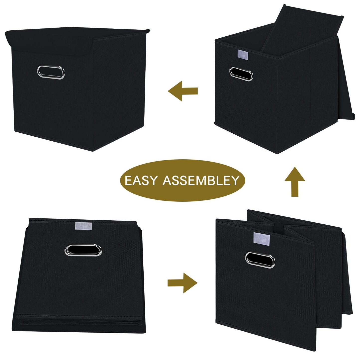 DABEACT Fabric Storage Cube Bins with Lids Closet Organizers collapsible storage bins basket with Handles for Home,Storage Boxes for Organizing,3 Pack,(black)