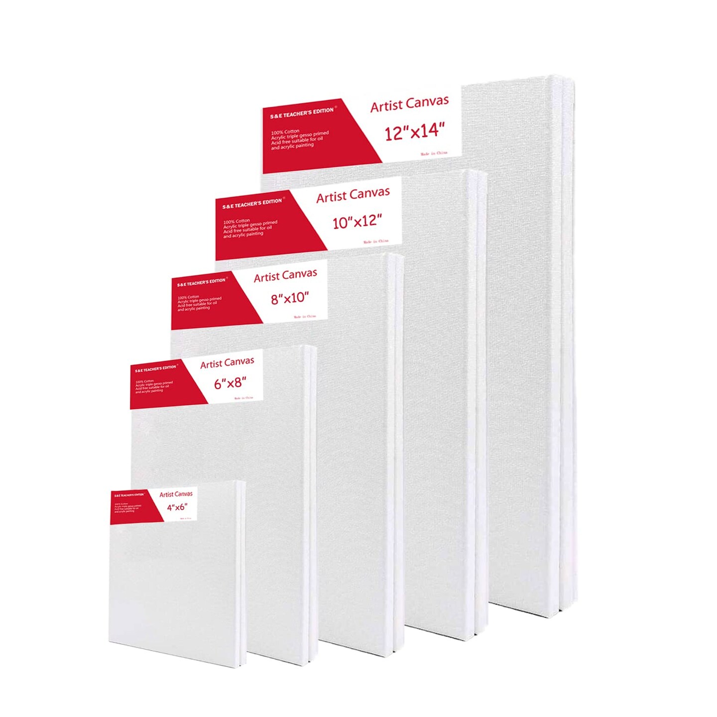 10 Pcs Stretched Canvases with Multi Size Pack, 4x6, 6x8, 8x10, 10x12, 12x14, for Painting, Acrylic Pouring, Oil Paint &#x26; Watercolor Art Media