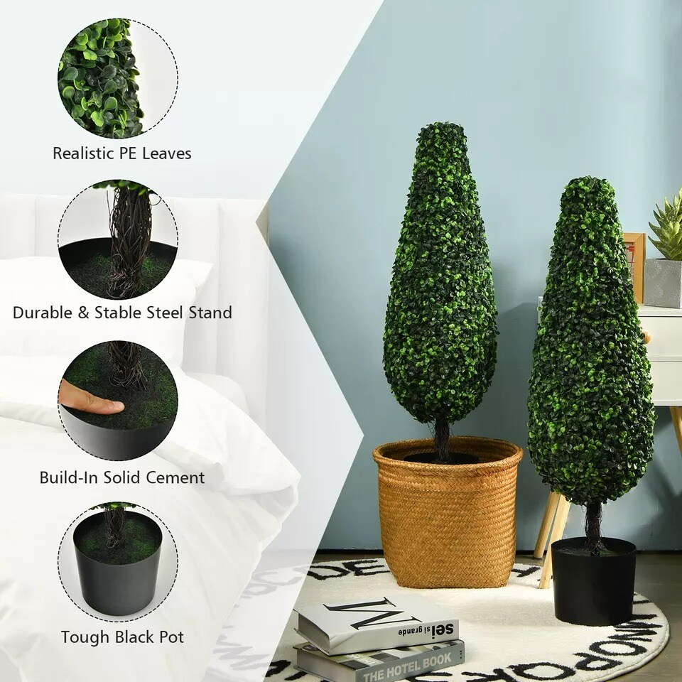 Costway 2 Pack 3&#x27; Artificial Tower Topiary Tree UV Resistant Indoor Outdoor