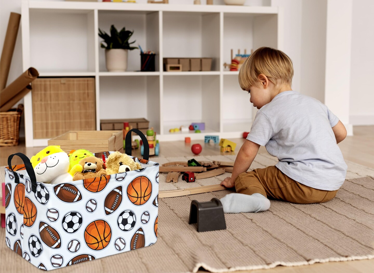 Rectangle Boys and Girls Storage Basket Storage Bin Baby Laundry Basket Laundry Hamper Storage Basket Fabric Organization Basket Toy Box Nursery Hamper for Clothes Toys Gift Basket With Handle