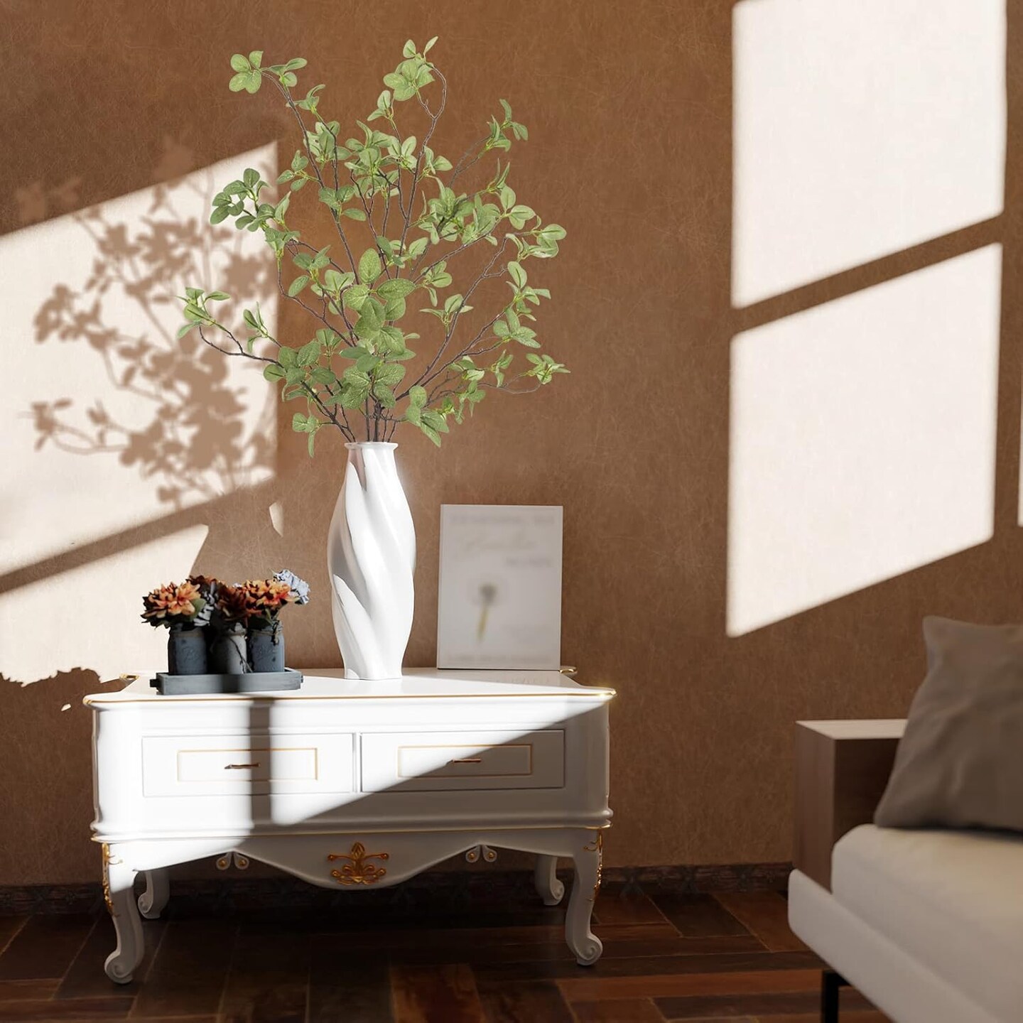 2 pcs Artificial Greenery Stems, 41.3’’ Tall Fake Plants Branches Faux Greenery Ficus Twig Leaf for Home Garden Shop Office Desk Decoration 1"D x 20"W x 41.3"H