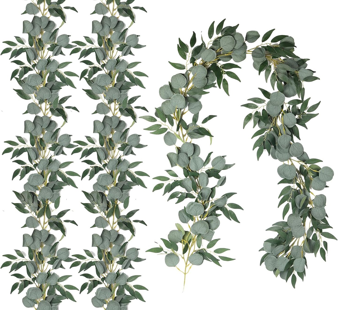 2Pack Artificial Eucalyptus Garland with Willow Leaves 6.5Feet Fake Hanging Plant Silk Eucalyptus Willow Leaves Ivy Garland Faux Greenery for Indoor Outdoor Wedding Party Home Table Runner Arch Decor