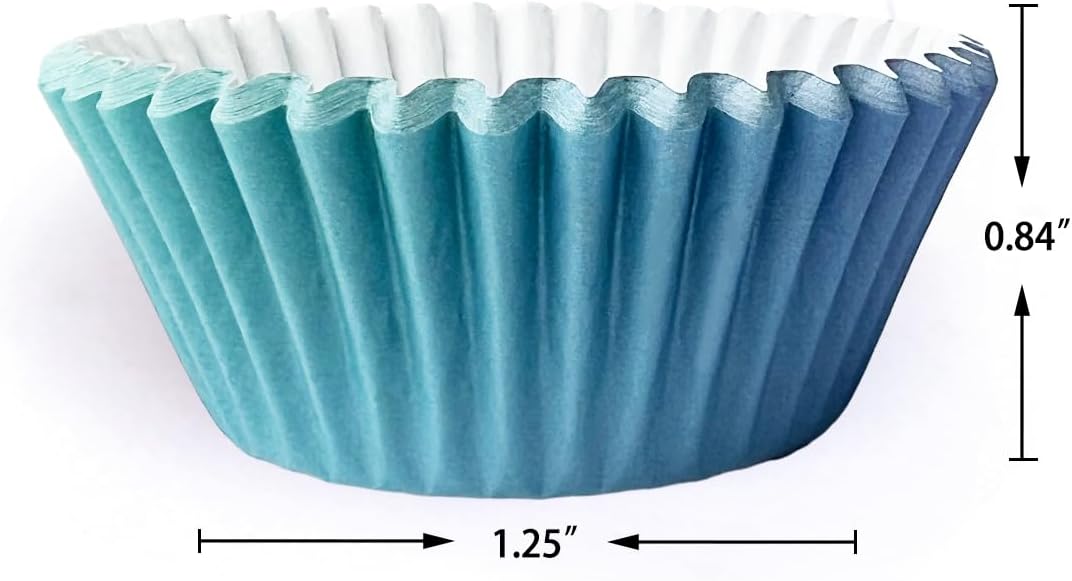 300PCS Mini Gradient Cupcake Liners Cupcake Cups 6 Designs Blue Gradient Cupcake Papers Baking Cups Cupcake Wrappers (Small Size)