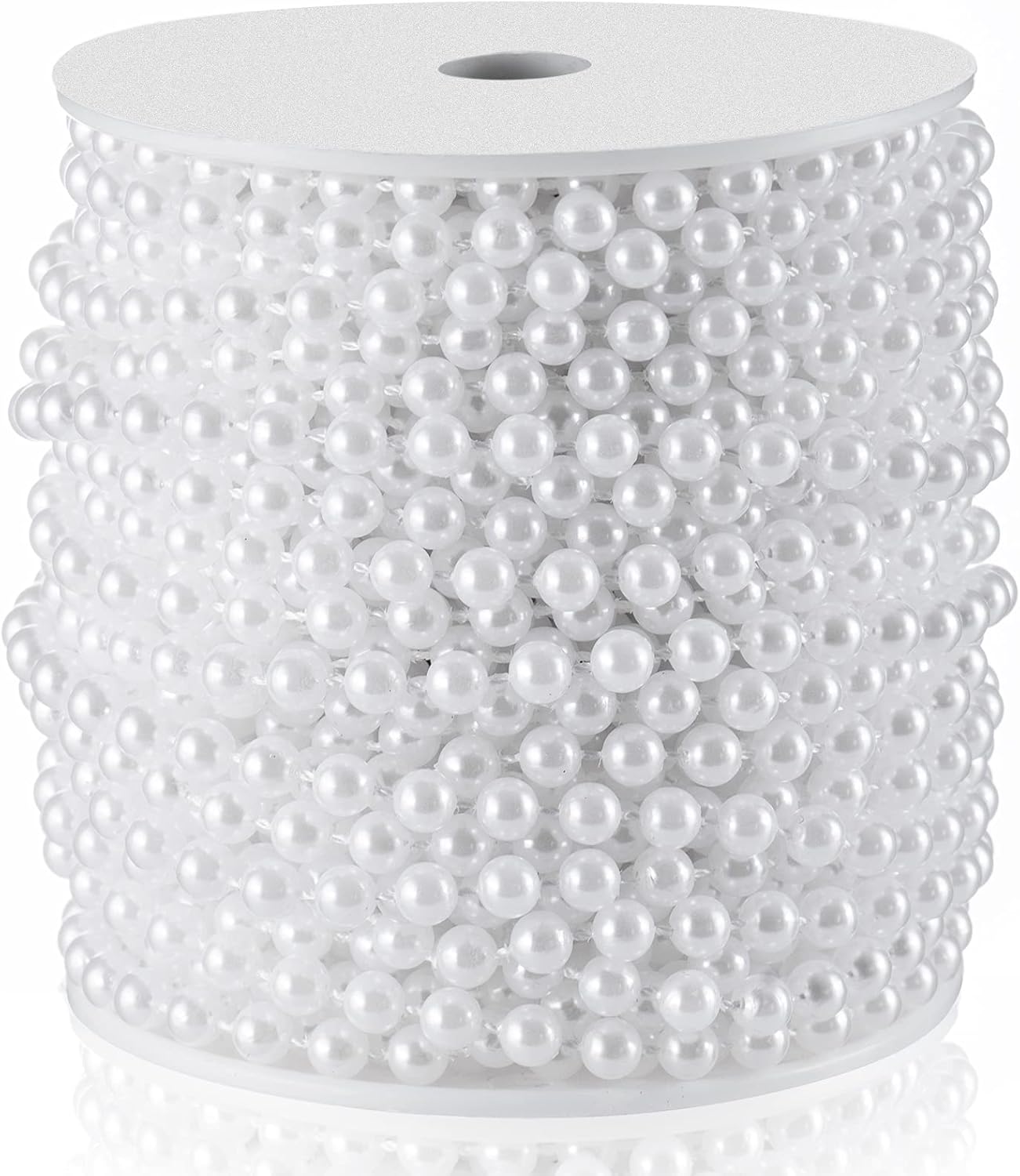 Craft String Pearls 6MM Pearl Bead, 66 Feet White Faux Pearl Garland Spool Roll Strand Wedding Party Decoration, Christmas Tree Decorations