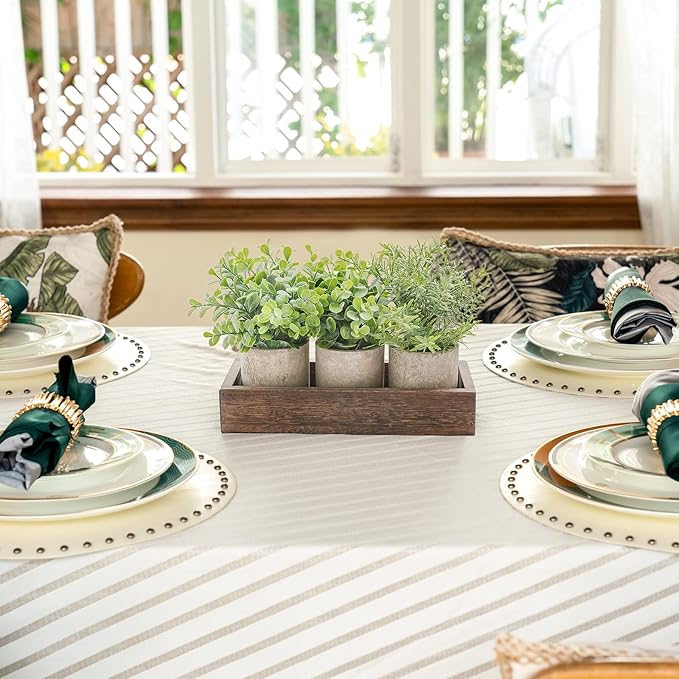 3-Pack Mini Artificial Eucalyptus Plants with Wood Tray – Farmhouse Table Centerpiece Decor