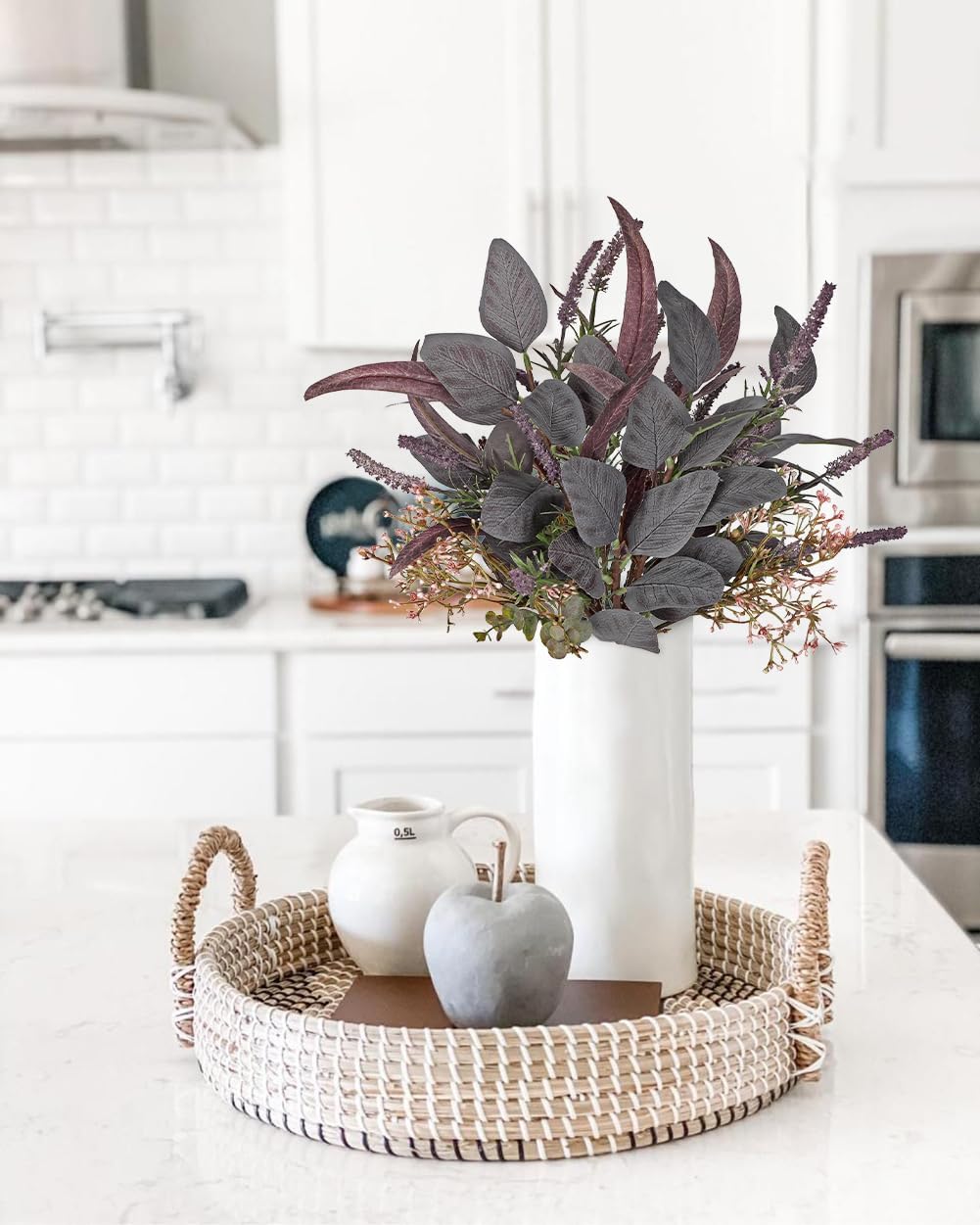 Fake Eucalyptus Bouquet Artificial Eucalyptus with Sage Leaves Faux Greenery Bush for Bathroom Kitchen Table Farmhouse Decoration
