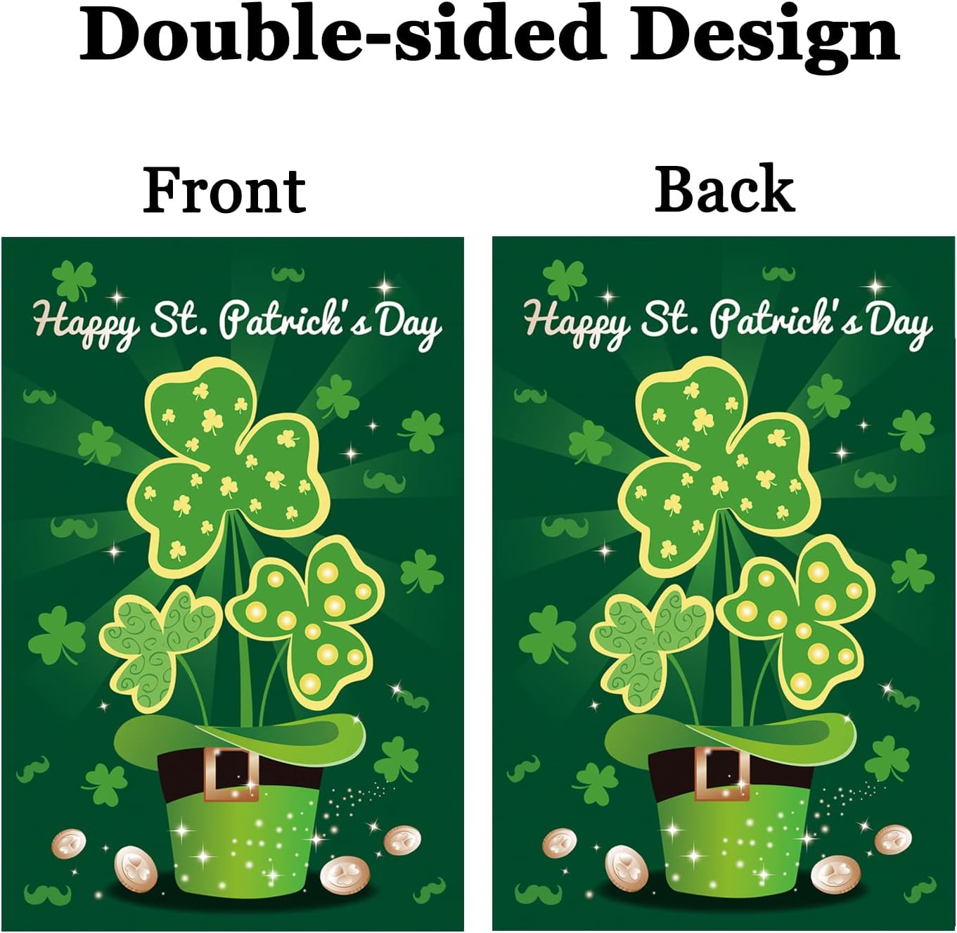 Happy St. Patrick&#x27;s Day Garden Flag Shamrock Leprechaun Hat Decorative Irish Yard Flags Double Sided 12 x 18 Inch Saint Patrick&#x27;s Day Lucky Day Outdoor Garden Lawn Farmhouse Decorations