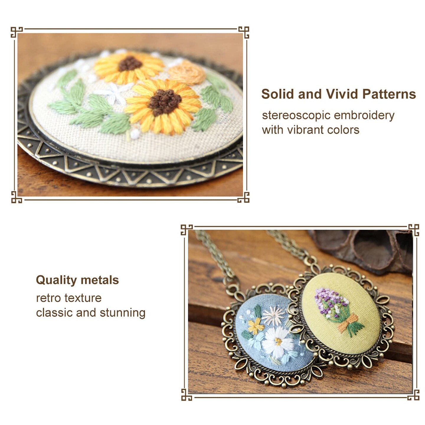 ZOCONE 4 Packs Embroidery Necklace Kit, Embroidery Pendant Kit Mini Cross Stitch Kit with Hoop, Necklace, Pendant, Stamped Pattern Cloth, Instructions, etc., Embroidery Kit for Adults