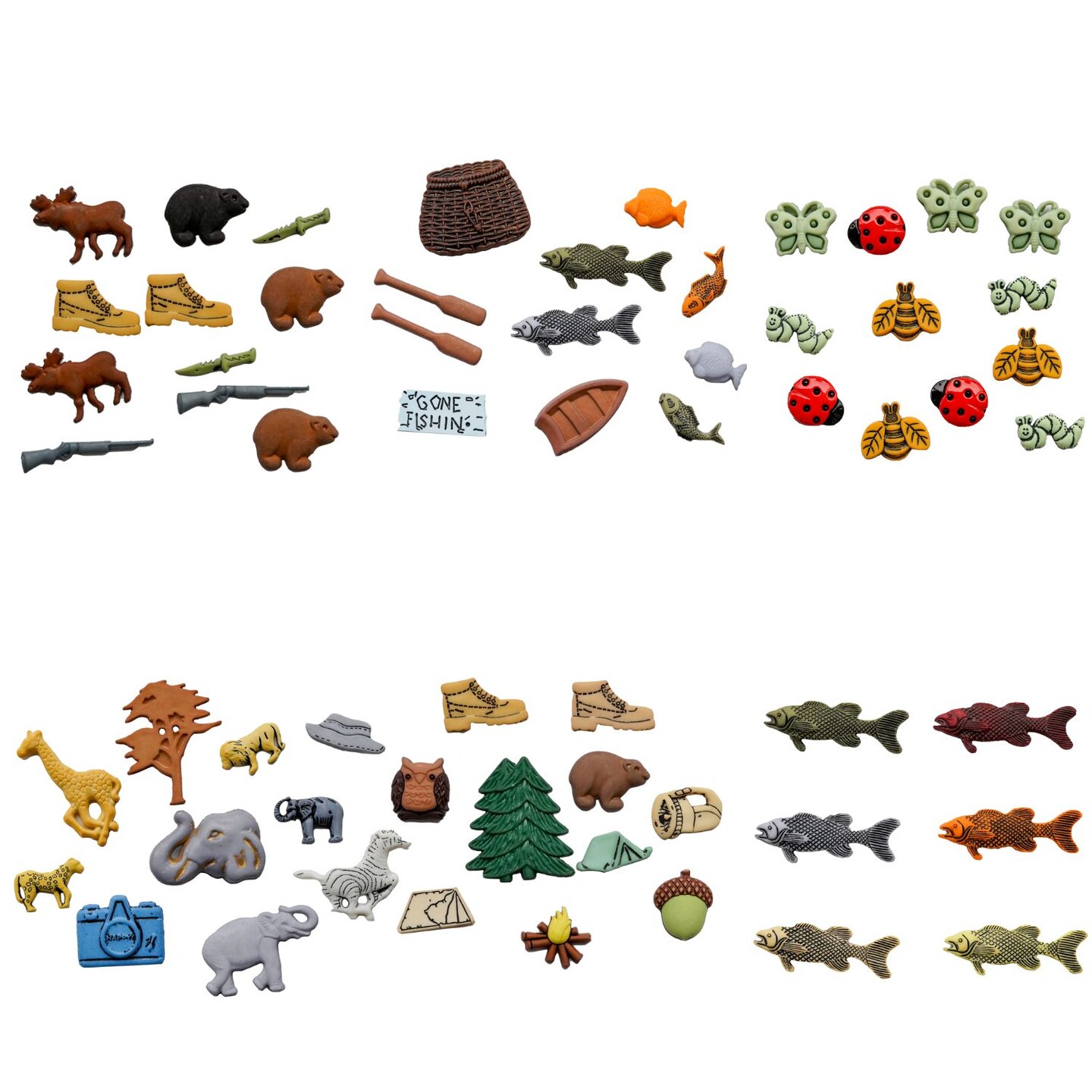 Assorted Nature &#x26; Outdoor Buttons &#x2013; 50+ Piece Set for Sewing, Scrapbooking &#x26; DIY Crafts &#x2013; Camping, Fishing, Wildlife &#x26; Trees
