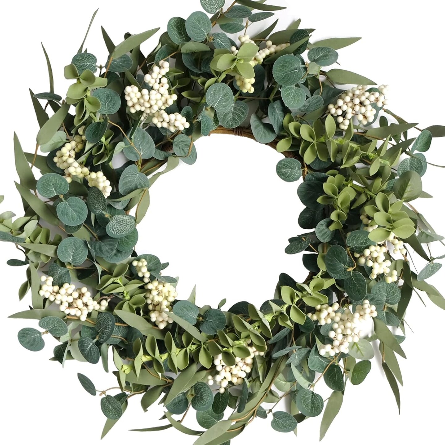 20-Inch Artificial Eucalyptus Wreath Handmade Spring Summer Door Hanging