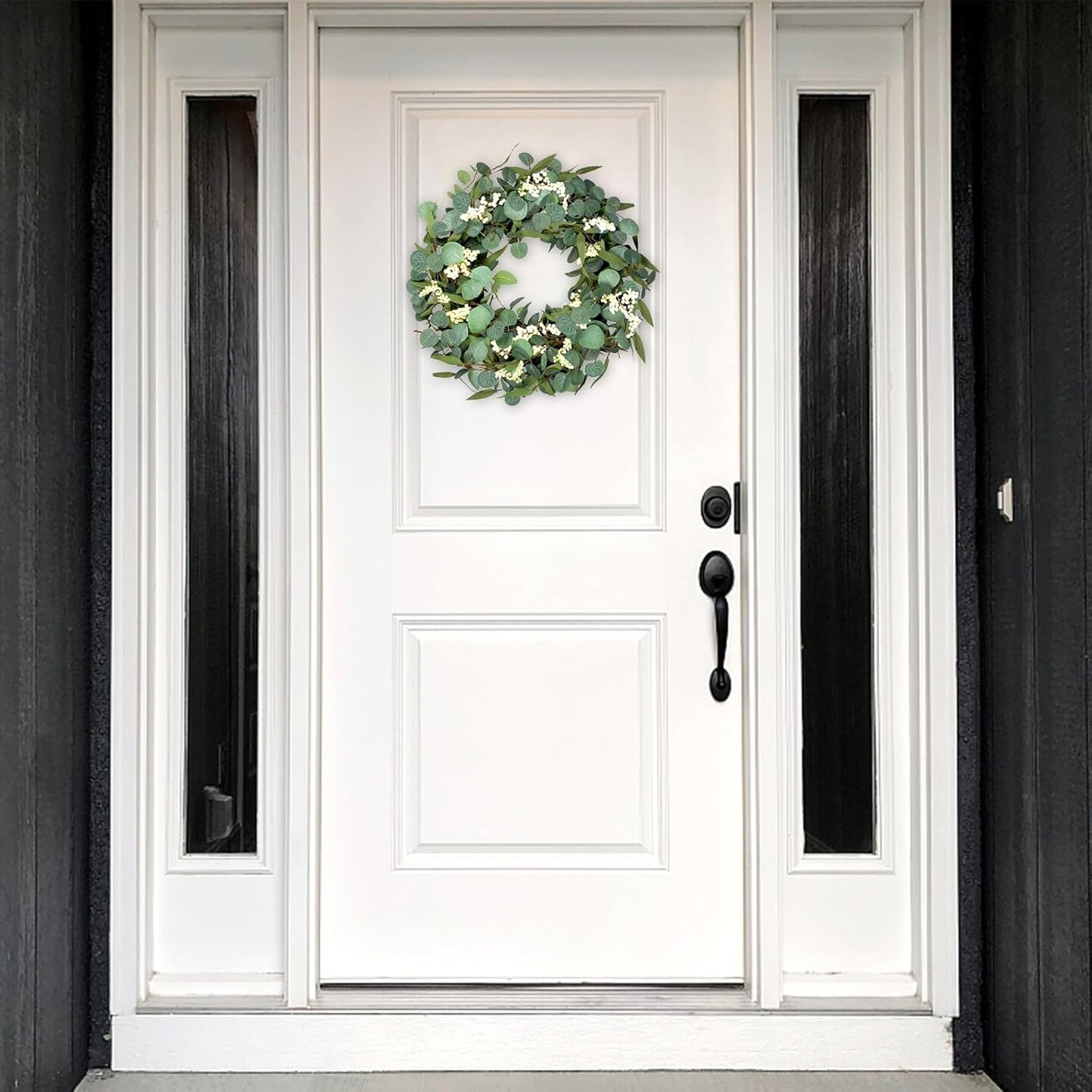 Wreaths for Front Door, 20&#x22; Artificial Eucalyptus Wreath, White Berry Greenery Wreath