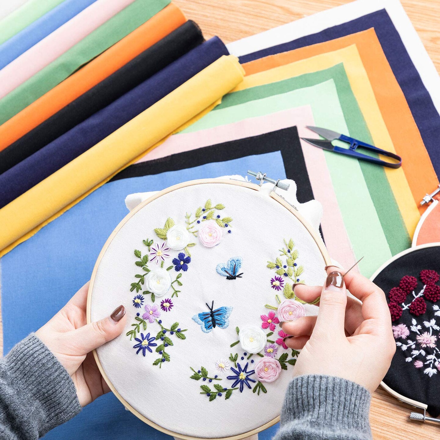 6 Pcs Linen Needlework Fabric, Square Embroidery Fabric 9 Colors Stitch Cloth for Garment Crafts and Decoration Embroidery Project