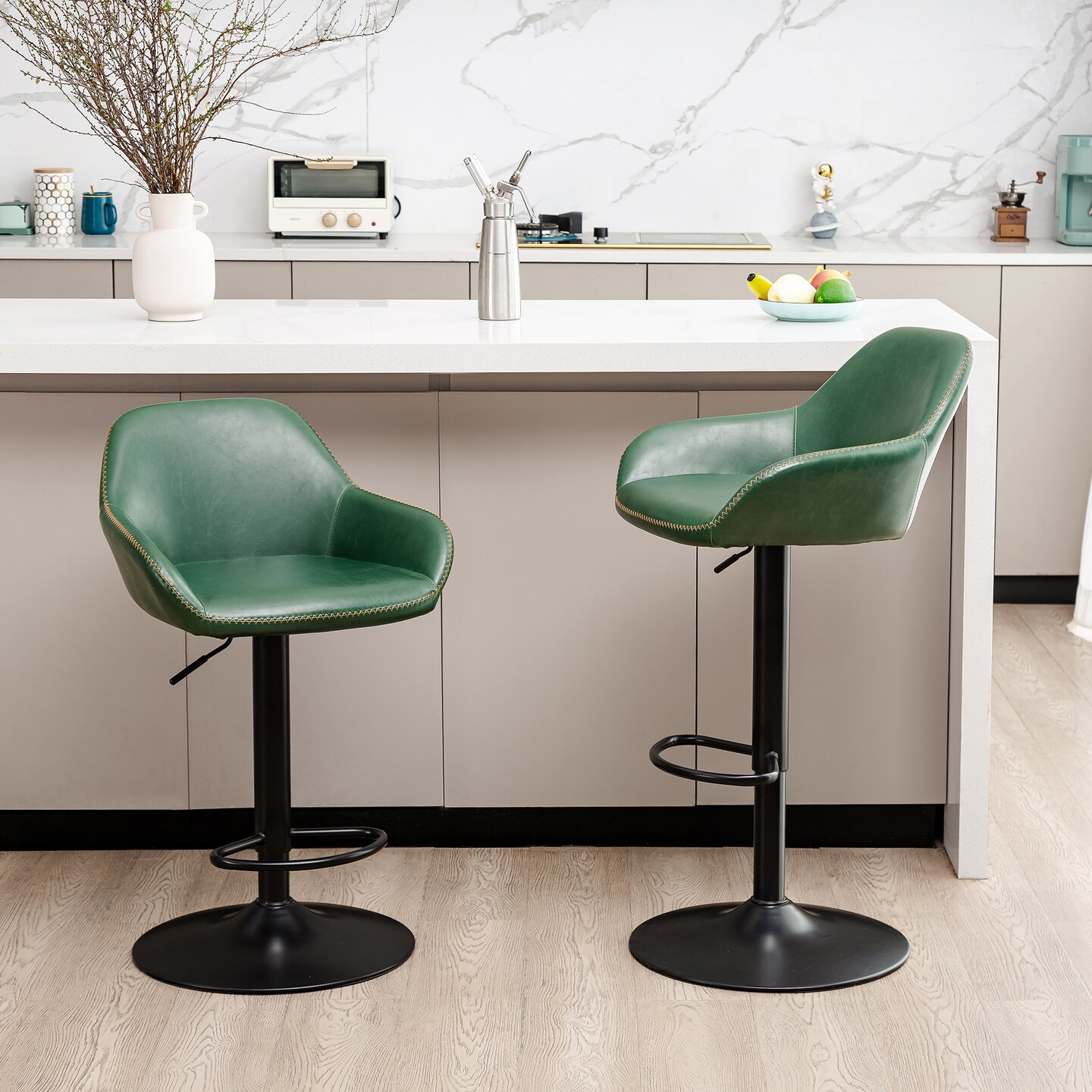 Set of 1/2/3/4 Mid-Century Modern Leatherette Gaslift Adjustable Swivel Bar Stools