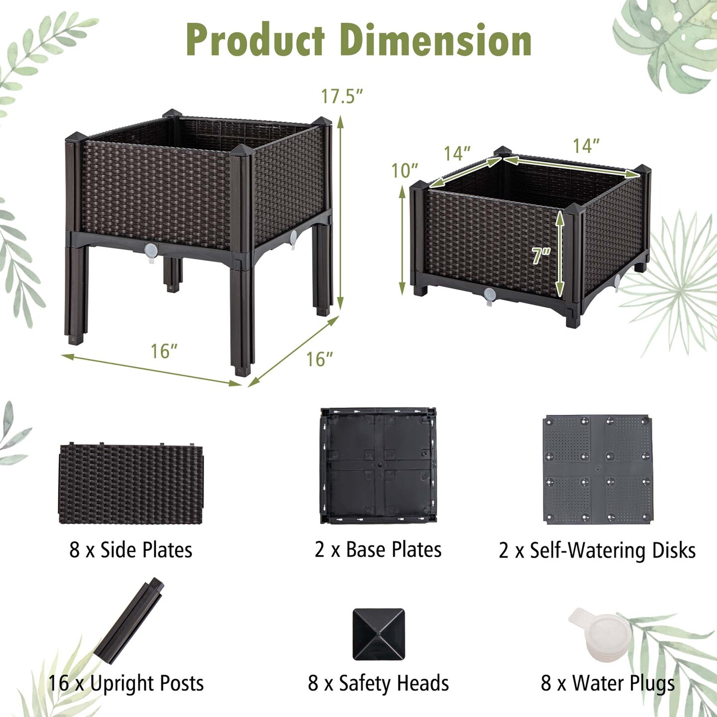 Costway Elevated Plastic Raised Garden Bed Planter Kit for Flower Vegetable Grow 2 Set