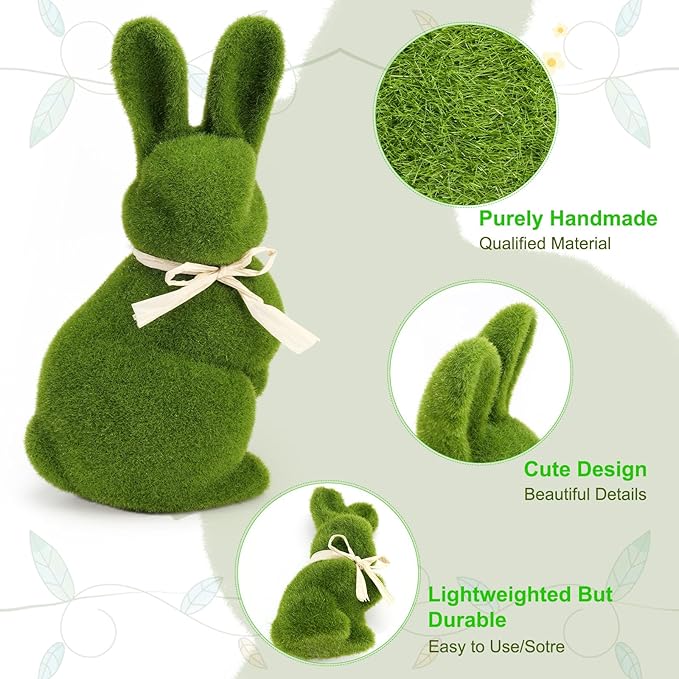 10/5 Inches Moss Bunny Easter Home Decor,Set of 5 Green Faux Moss Parents n Baby Easter Bunny Decor for Easter Decorations,Cute Bunny Figurines as Spring Decor
