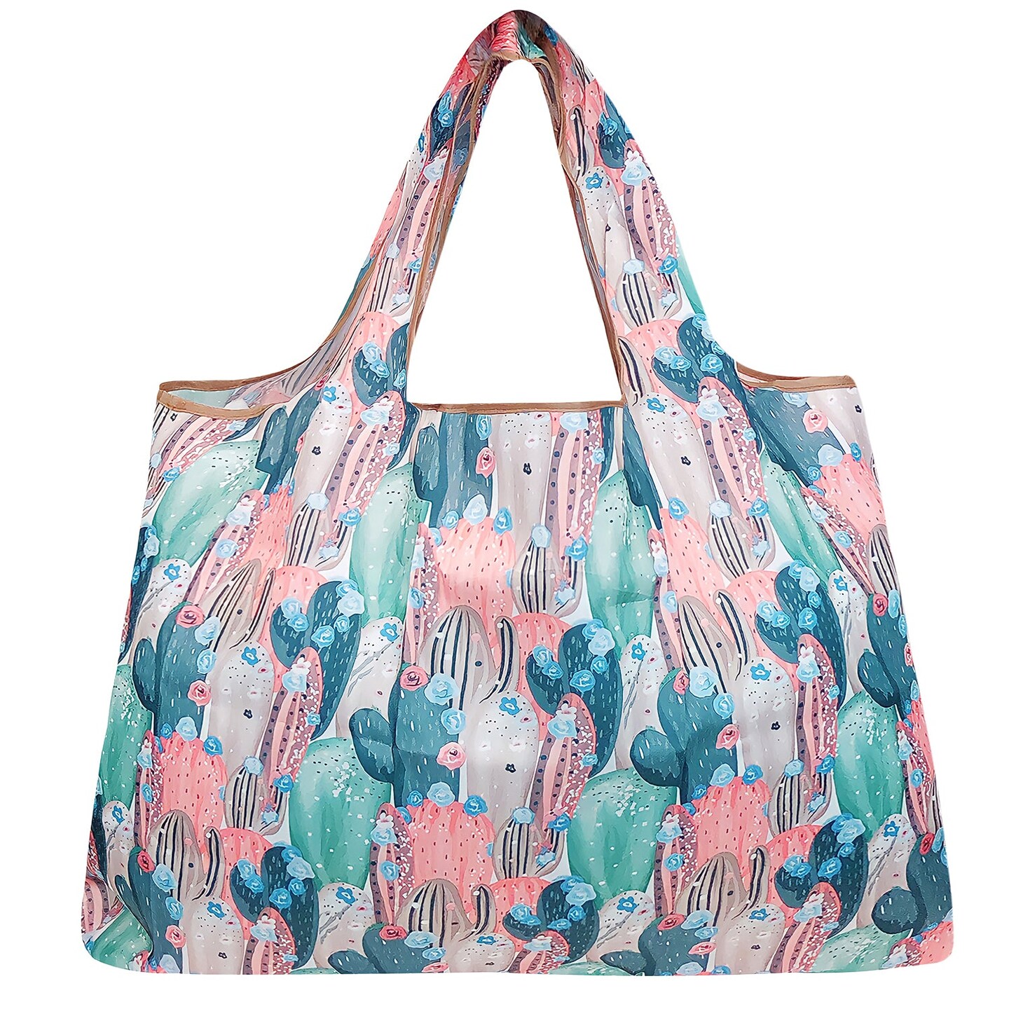 Wrapables Large Foldable Tote Nylon Reusable Grocery Bags, 6 Pack, Tropical Botanical