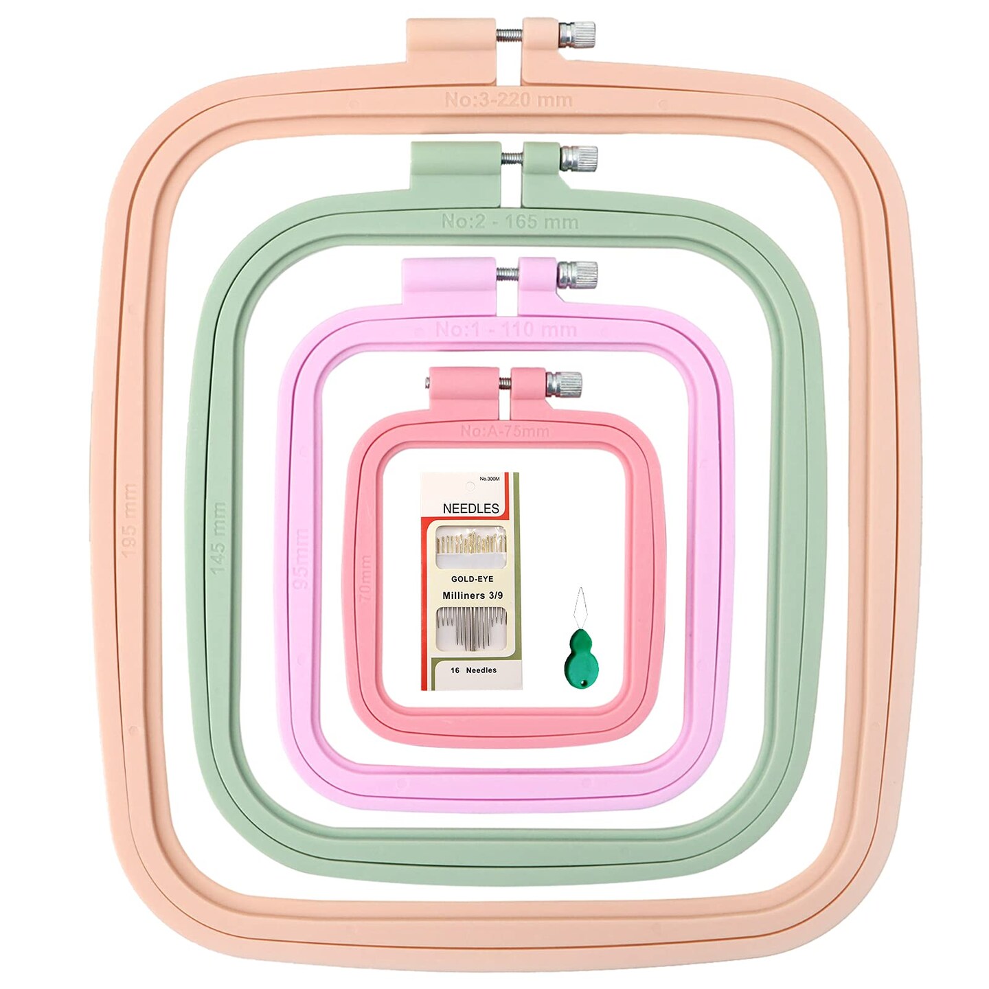 4 Pcs 4 Size Square Embroidery Hoops, ABS Plastic Embroidery Hoops Cross Stitch Hoops Embroidery Frames for Sewing, Needlework, Embroidery Projects (Size-3", 4.3", 6.5", 8.7")