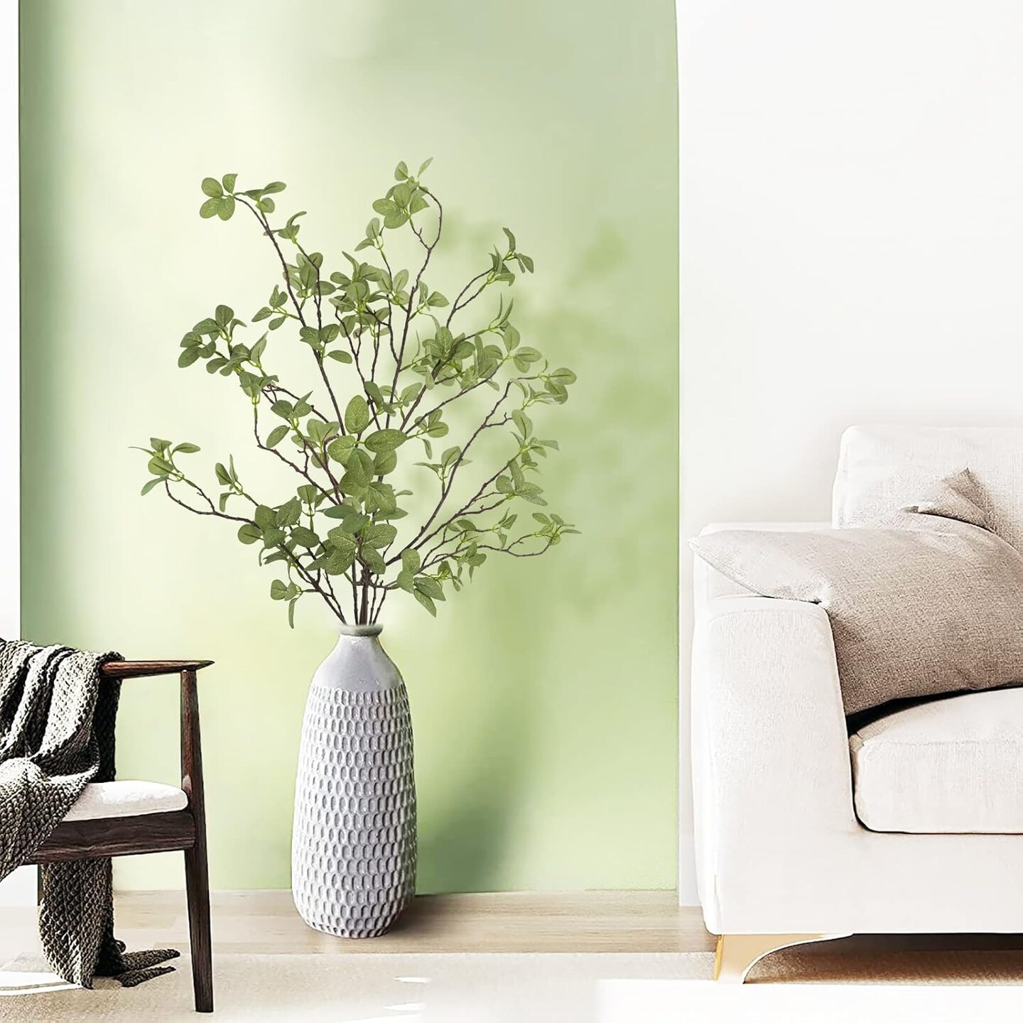 2 pcs Artificial Greenery Stems, 41.3’’ Tall Fake Plants Branches Faux Greenery Ficus Twig Leaf for Home Garden Shop Office Desk Decoration 1"D x 20"W x 41.3"H