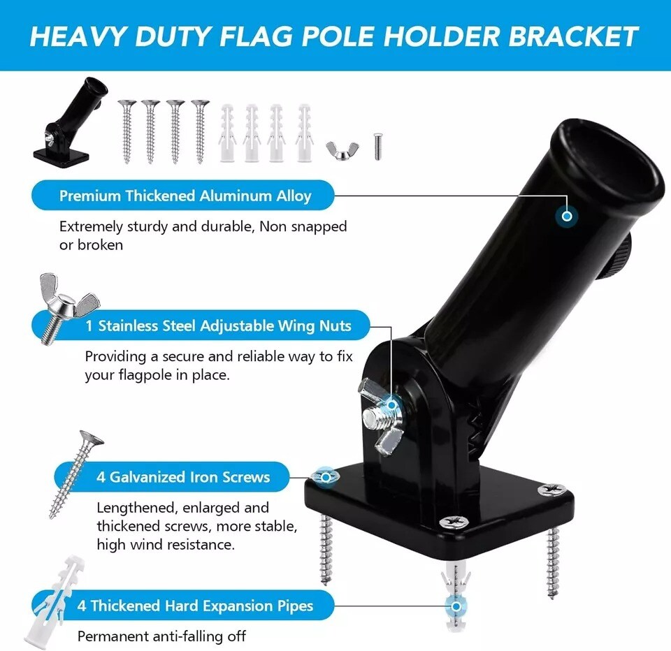 Flag Pole Holder for Outside,Multi-Position Aluminum Adjustable Bracket Mount
