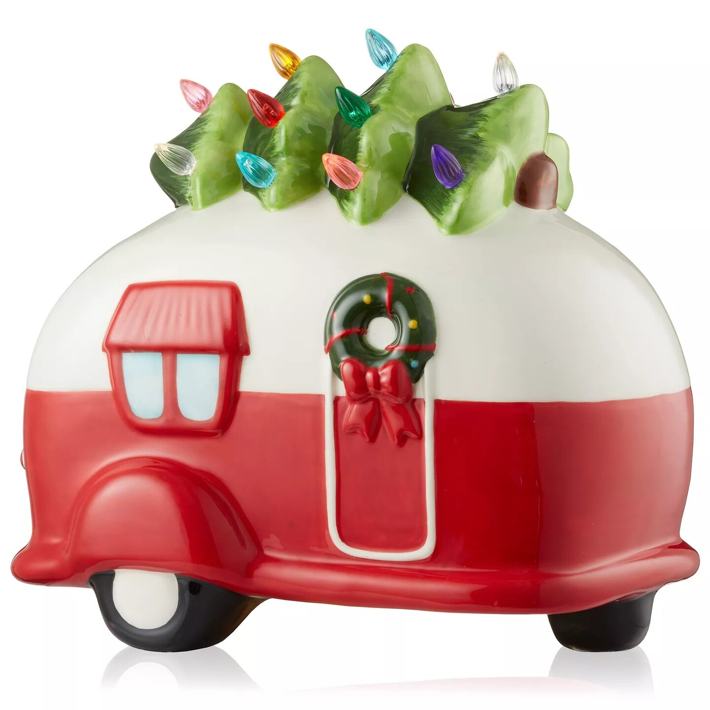 Pre-Lit Ceramic Christmas Vintage Camper Hand-Painted Tabletop Decor