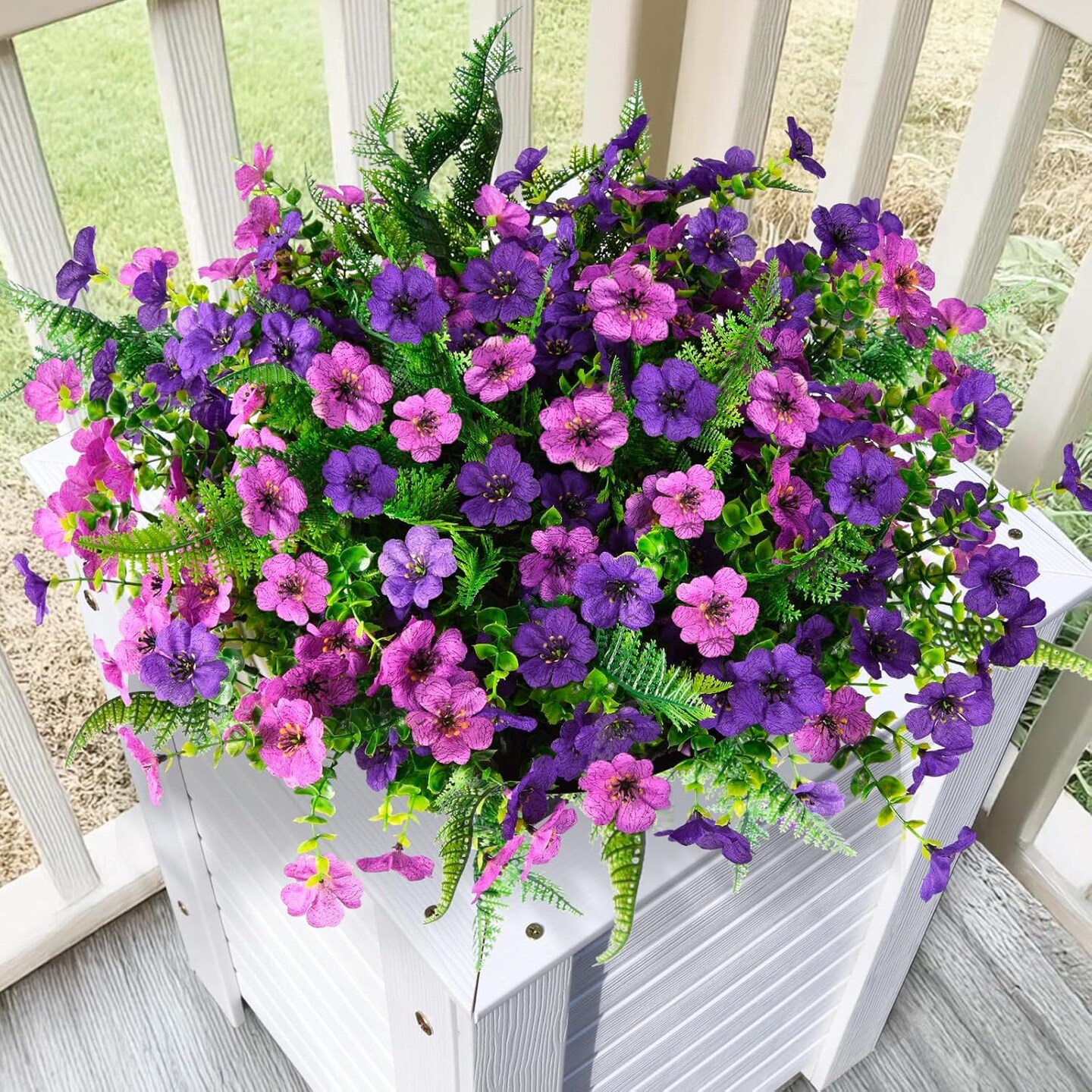Artificial Flowers for Outdoors, 12 Bundles Multicolor Silk Fake Flower with Ferns for Spring Summer Decoration, UV Resistant No Fade Artificial Outdoor Plants for Home Planter Porch Patio Yard Decor