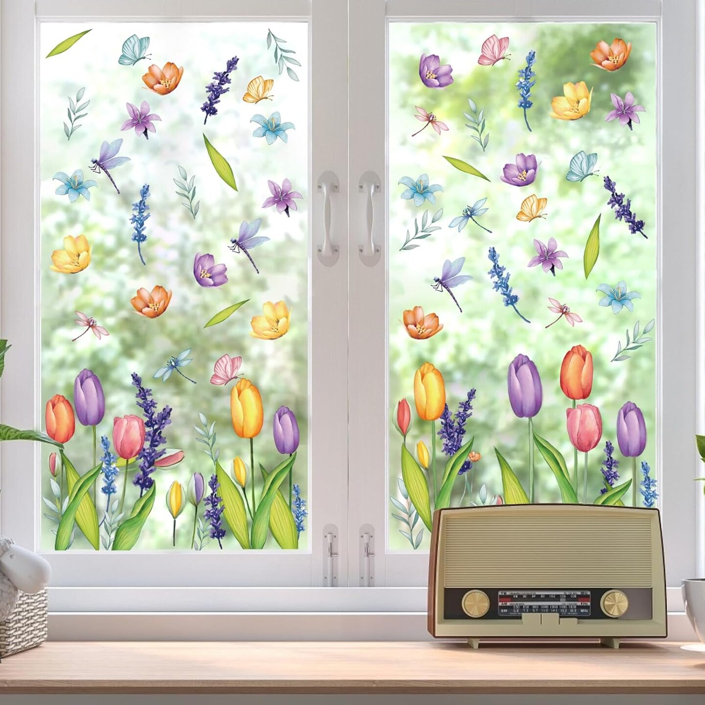 Spring Window Clings, Colorful Flower Static Window Stickers for Spring Decor, Spring Decorations for Home