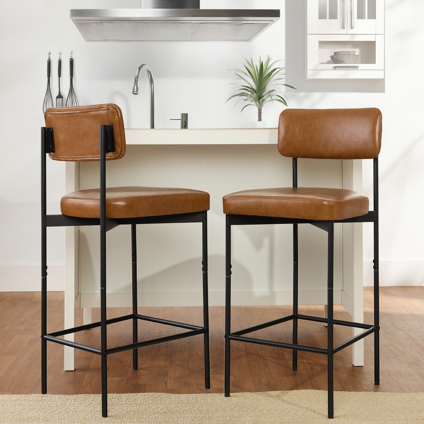 Best Choice Products Set of 2 Faux Leather Counter Stools for Kitchen Island and Dining w/ Metal Frame
