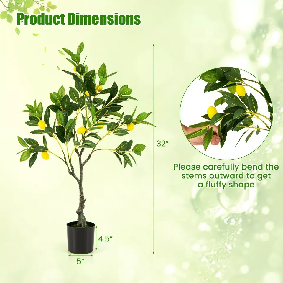 Artificial Lemon Tree 2.6 FT Tall Fake Plant Office Decor w/Lemon Fruits