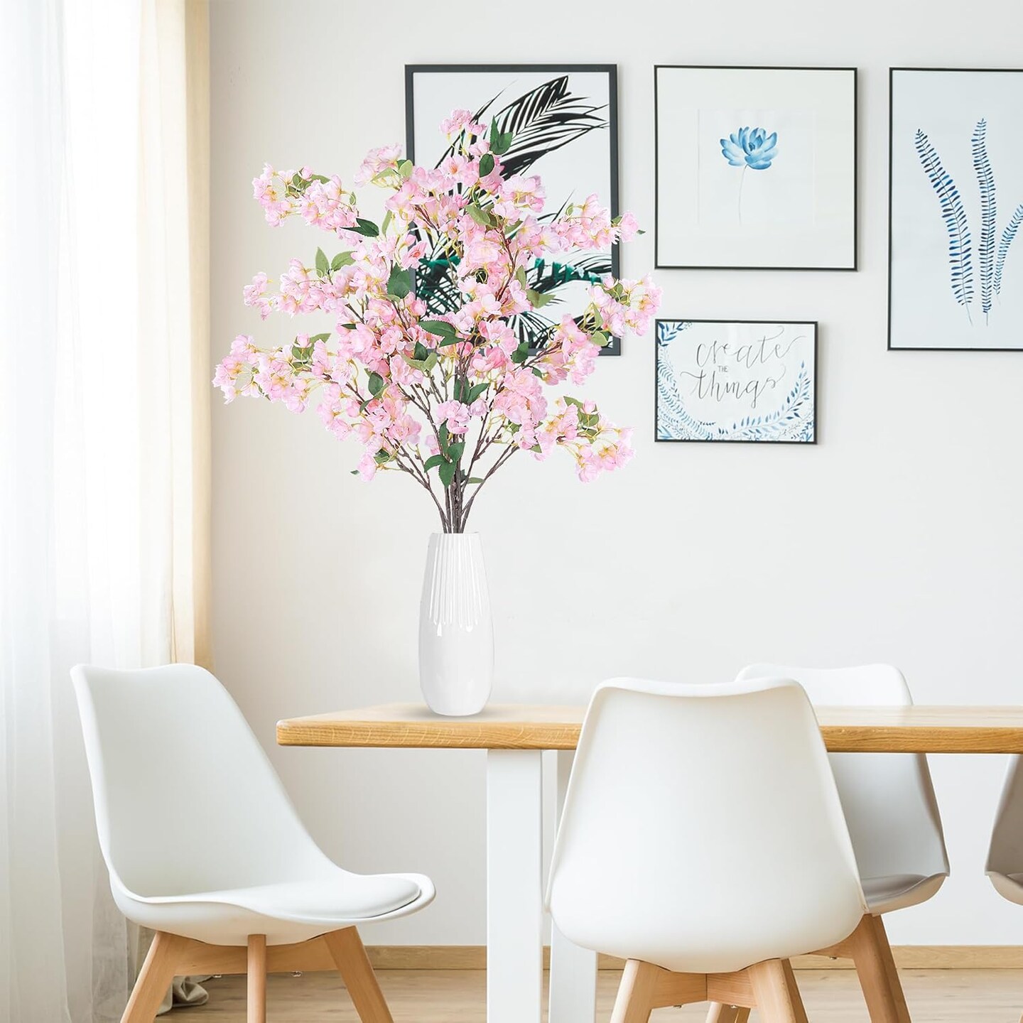 Artificial Cherry Blossom Flowers 3 Pcs Faux Cherry Blossom Stems Faux Silk Cherry Blossom Branches 35.4’’ Fake Flowers Long Stems for Vase Arrangements Home Wedding Table Decor (Pink)