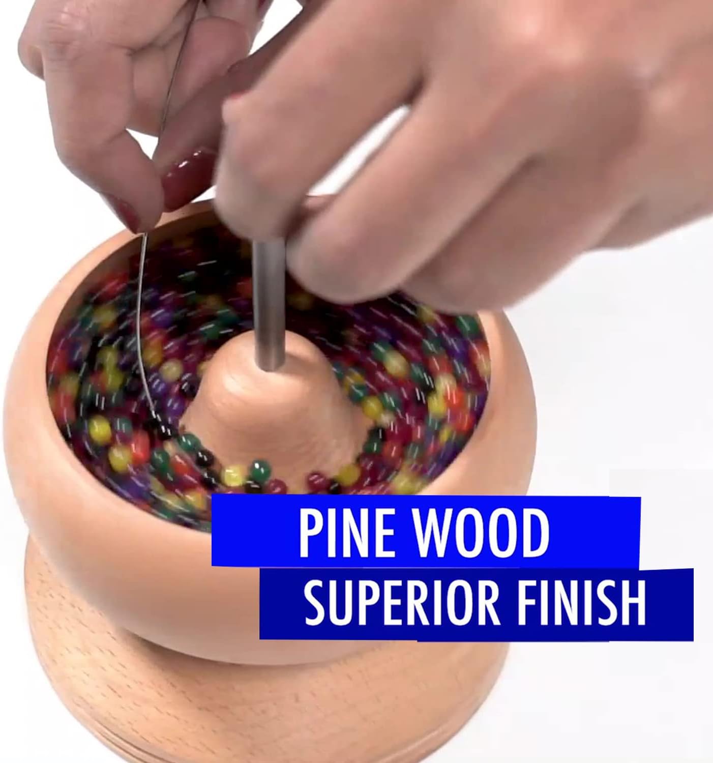 Clay Bead Spinner with Big Eye Beading Needle &#x26; 3mtr Wire - Seed Bead Spinner for Jewelry Making Kit - Necklace Bracelet Maker Wooden Birthday Gifts - Pinewood