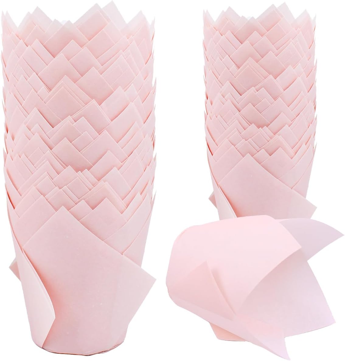 50 Pieces Tulip Cupcake Muffin Liners Paper Baking Cups Greaseproof Cupcake Wrappers for Birthday Wedding Party Baby Showers Catering Restaurants(Pink)