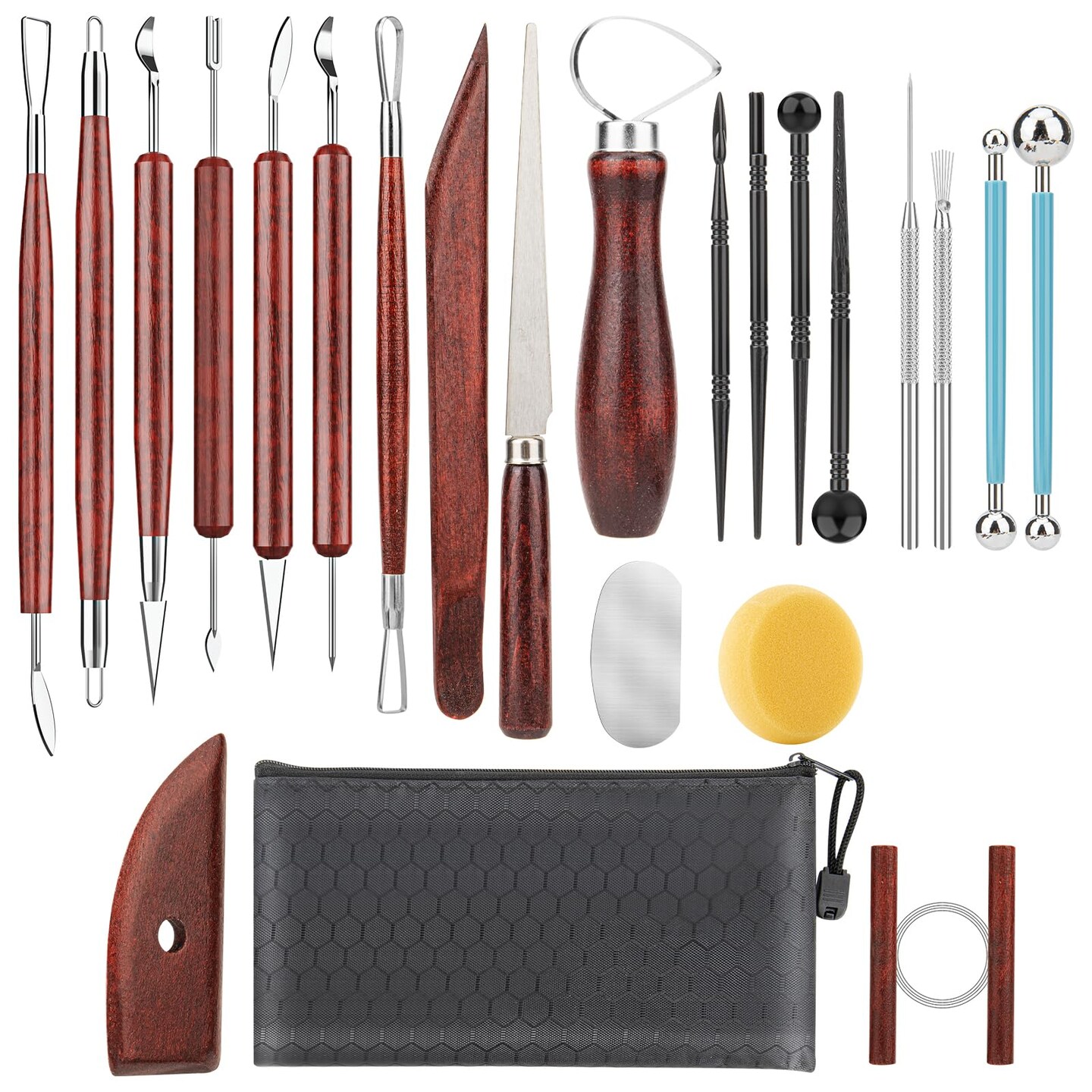 23PCS Clay Tools Sculpting, Ceramic &#x26; Pottery Modeling Tool, Ceramics Tools Set, Polymer Tools Kit, Air Dry Clay Tools for Carving, Molding, Pottery Wheel, Crafting Supplies, Pros, Beginners, Adults