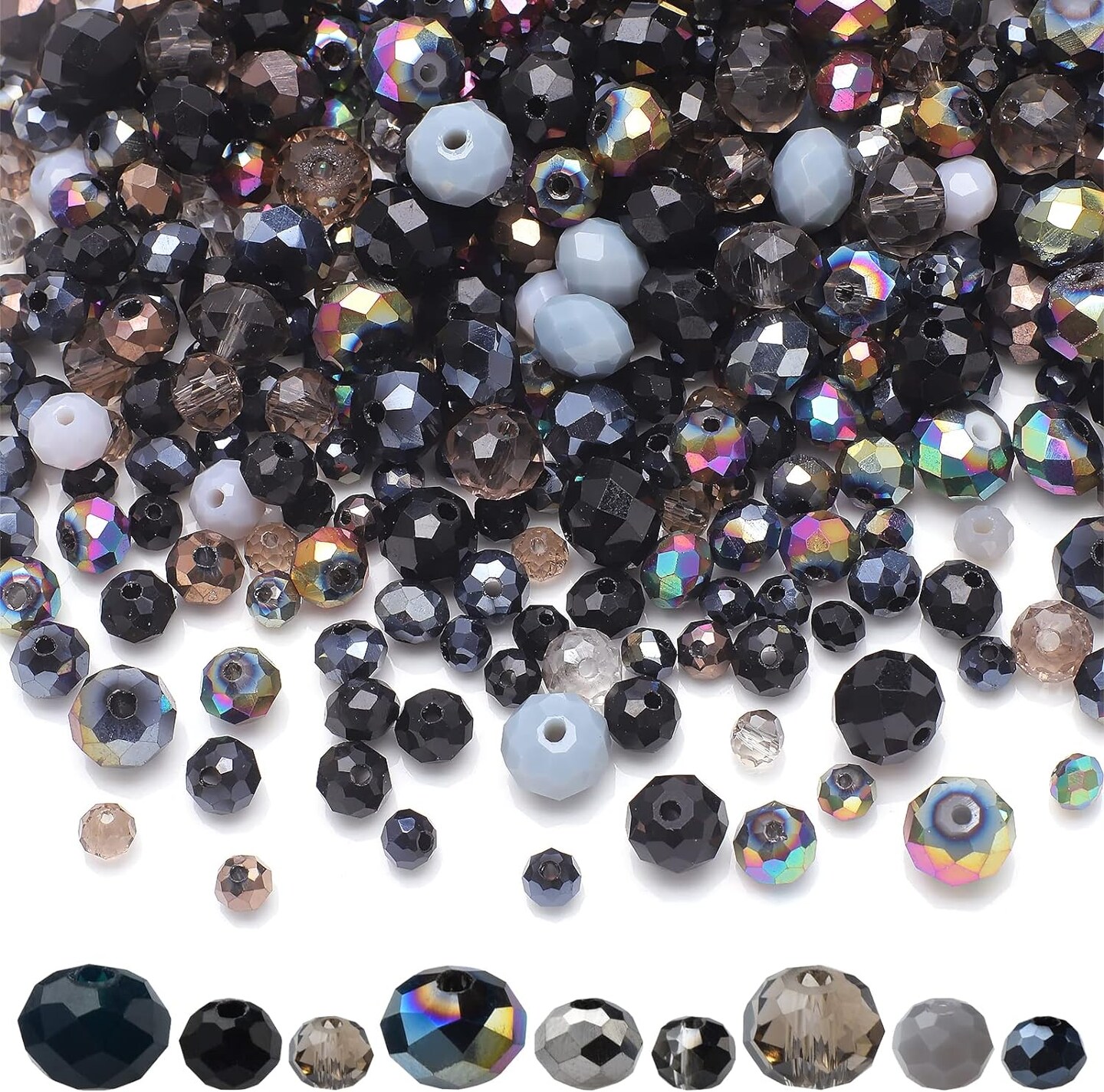 1000pcs Faceted Rondelle Beads,4/6/8mm Crystal Glass Beads for Jewelry Making Assorted 3 Sizes Spacer Loose Beads