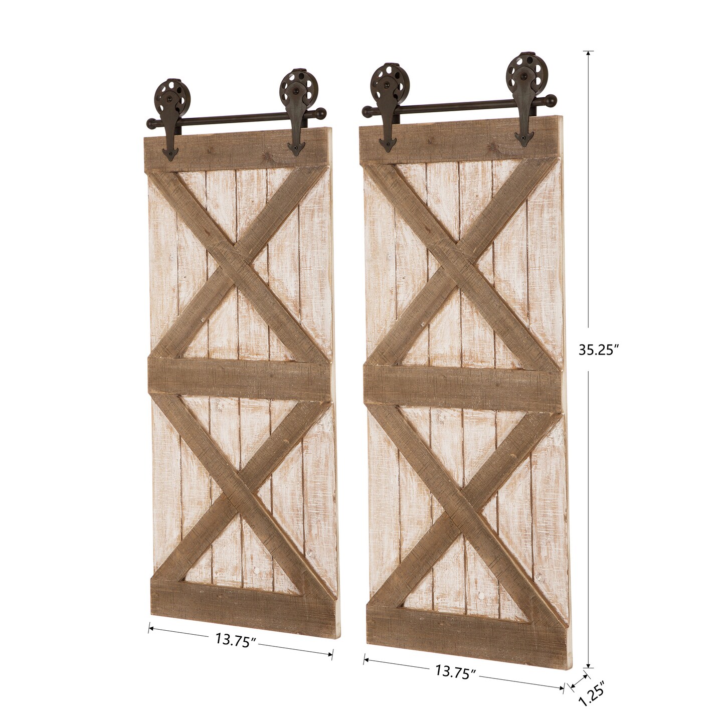Set of 2 35&#x22;H Farmhouse Wooden Barn Doors Wall Decor