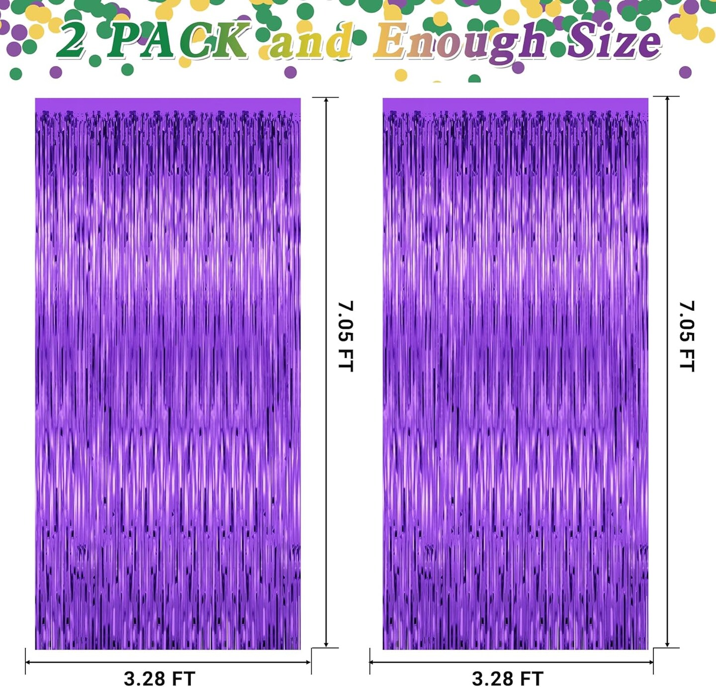 2 Pack Mardi Gras Backdrop Curtains, 3.28 FT x 7.05 FT Purple Tinsel Backdrop, Metallic Mardi Gras Backdrop Fringe Curtains Foil Streamer Backdrop, Mardi Gras Party Supplies Mardi Gras Decorations