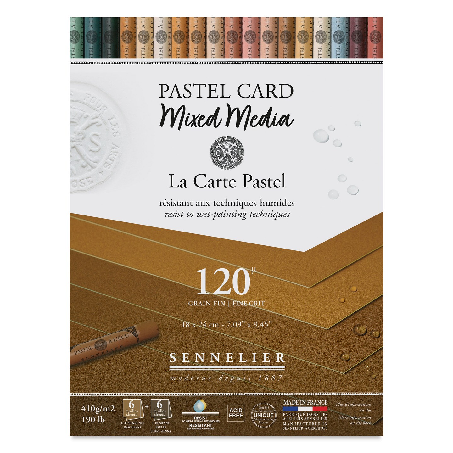 Sennelier La Carte Pastel Card Mixed Media Pad - Earth Tones, 7&#x22; x 9-1/2&#x22;, 190 lb, 12 Sheets