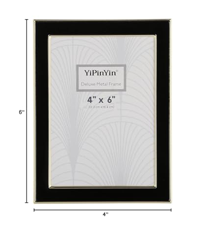4x6&#x27;&#x27; Gold Metal Edge frames with Black Enamel set of 2, 6x4&#x27;&#x27;Gold/Black Frame with Easel, Velvet Backing for Countertop, Tabletop Display, Bookshelf, Desk, 4x6&#x27;&#x27;Wall Frames, (4x6&#x27;&#x27; Black/Gold)