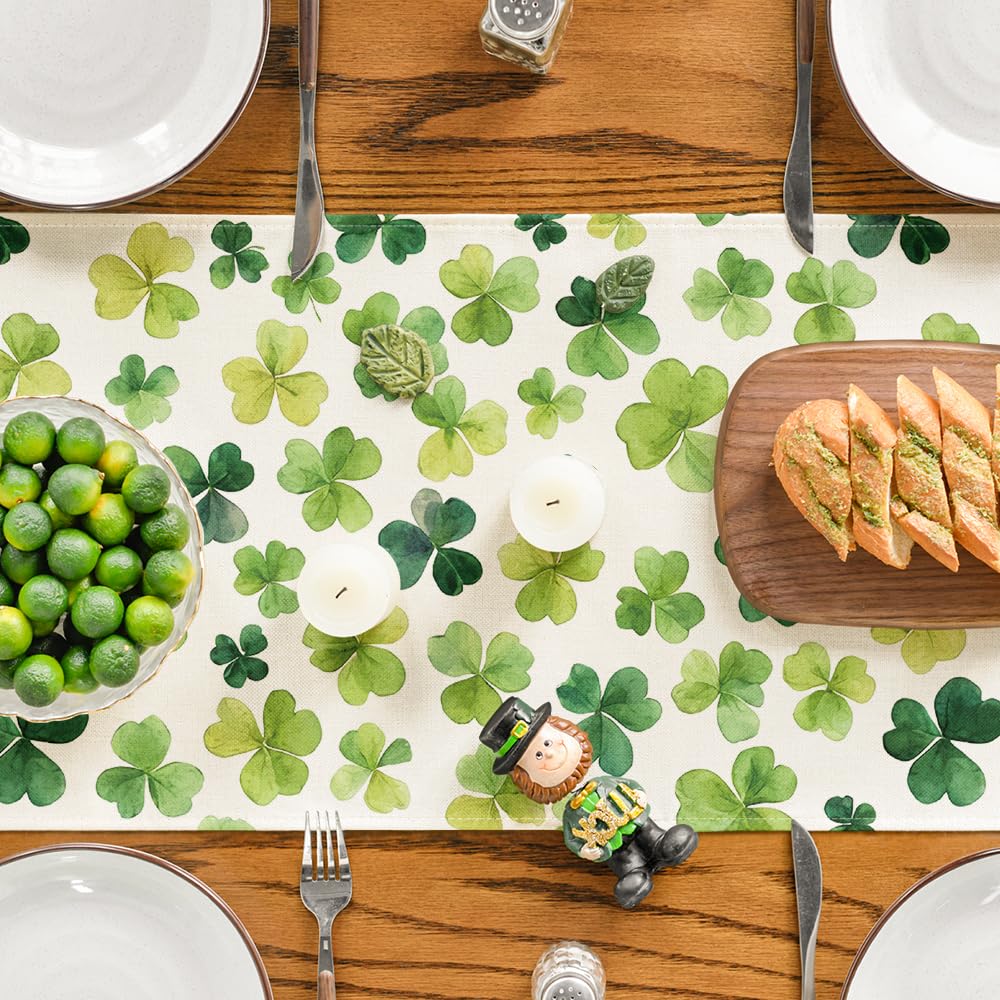 Artoid Mode Shamrock St. Patrick&#x27;s Day Table Runner, Seasonal Spring Lucky Kitchen Dining Table Decoration for Home Party Decor 13 x 72 Inch