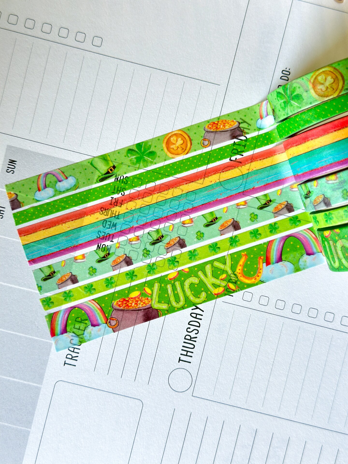 St Patricks Day Green Rainbow St Pattys Washi Tape Set March 2025 - W127