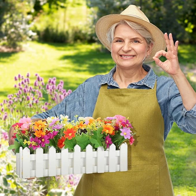 4 Sets Artificial Flower Plants in Pots Artificial Flowers for Outdoors Mixed Color Fake Daisies in Picket Fence Faux Plants for Indoor Outdoor Home Window Office Decoration(Multicolor)