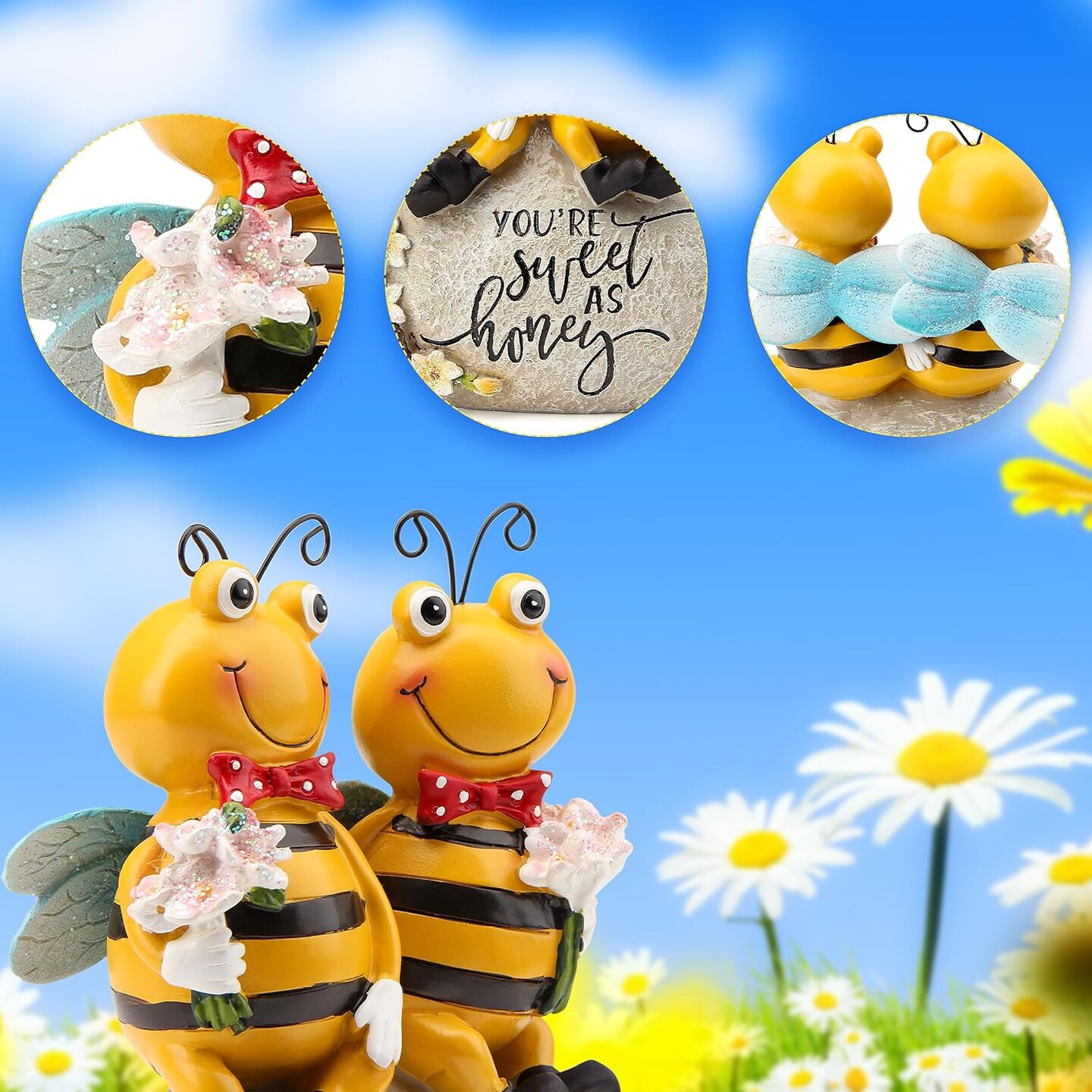 bee Statue for Garden Decorations,Honey bee Figurine for Outdoor Patio Lawn Porch Yard Backyard Outside Indoor Shelf Table Home Decor,Garden Sculptures &#x26; Statues,Spring Summer bee